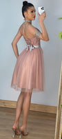 MIDI SKIRT AND CROP TOP SET ANGELA GLITTER LACE TULLE POWDER PINK