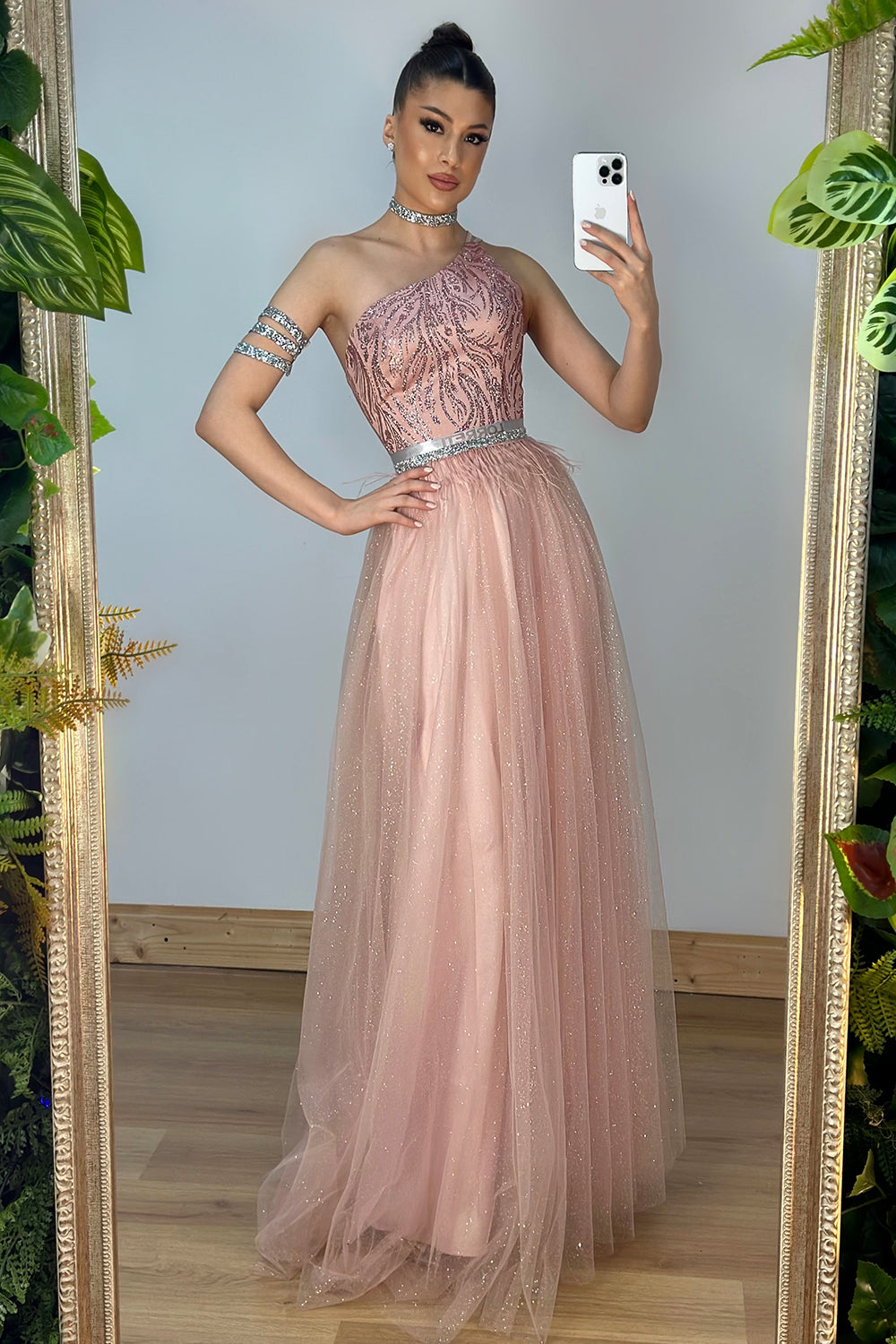 MAXI SKIRT AND CROP TOP SET JAYLEEN GLITTER LACE GLITTER TULLE POWDER PINK