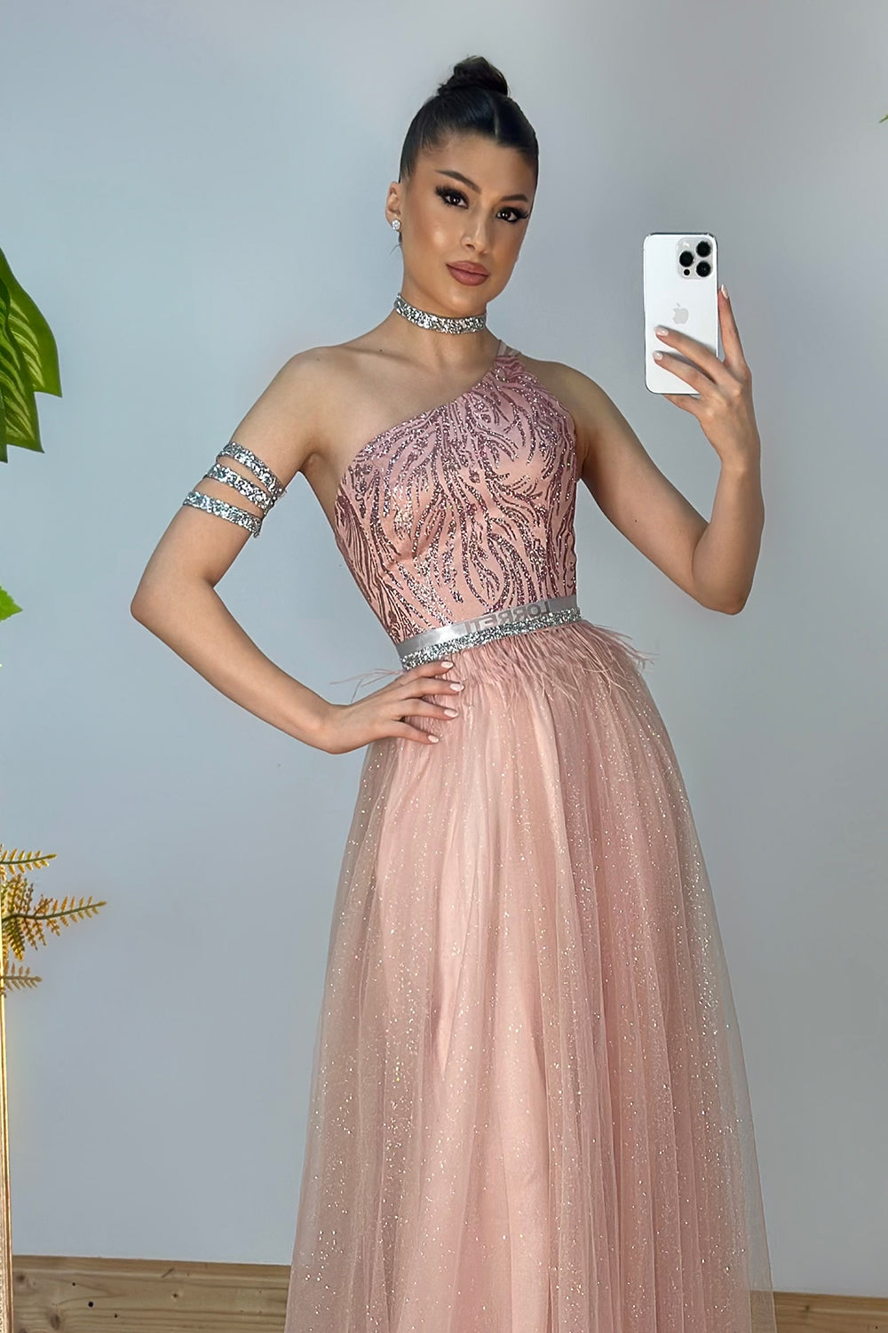 MAXI SKIRT AND CROP TOP SET JAYLEEN GLITTER LACE GLITTER TULLE POWDER PINK
