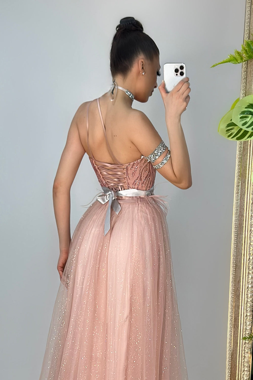 MAXI SKIRT AND CROP TOP SET JAYLEEN GLITTER LACE GLITTER TULLE POWDER PINK