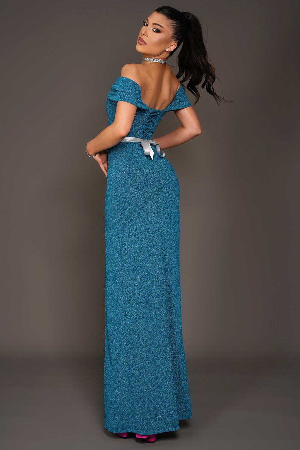 MAXI SKIRT AND CROP TOP SET JESSICA TRICOT LAME AZURE BLUE