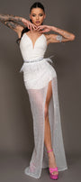 MAXI SKIRT AND CROP TOP SET LOLA SEQUIN WHITE