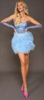 MINI SKIRT AND CROP TOP SET ARIEL GLITTER LACE TULLE LIGHT BLUE