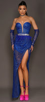 GLOVES GLITTER LACE COBALT BLUE