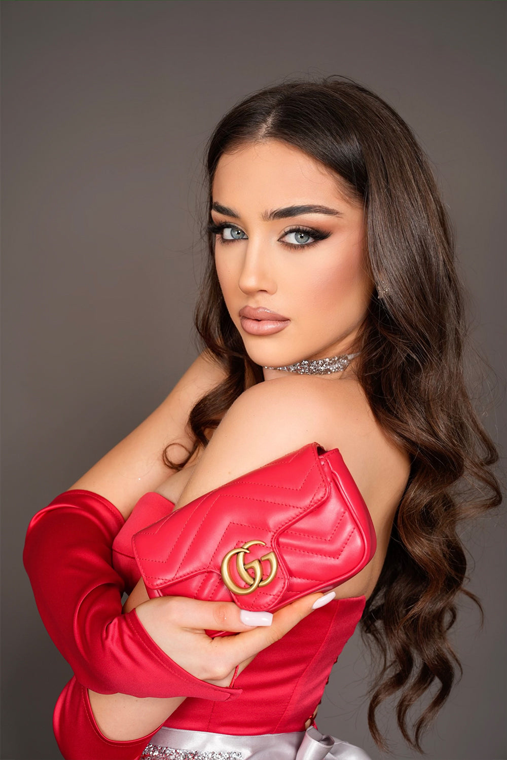 MINI SKIRT AND CROP TOP SET ELIZABETH SATIN RED