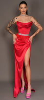 MAXI CONJUNTO TOP CON FALDA EMILY SATÍN ROJO