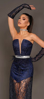 GLOVES GLITTER LACE DARK BLUE