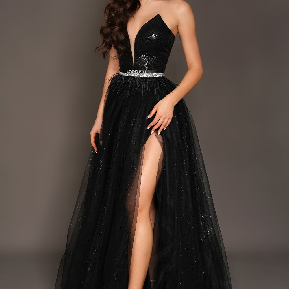 MAXI SKIRT AND CROP TOP SET INAYA SEQUIN GLITTER TULLE BLACK