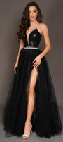 MAXI SKIRT AND CROP TOP SET INAYA SEQUIN GLITTER TULLE BLACK