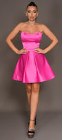 MINI SKIRT AND CROP TOP SET MONICA SATIN HOT PINK