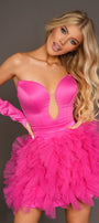 MINI SKIRT AND CROP TOP SET CORDELIA SATIN TULLE HOT PINK