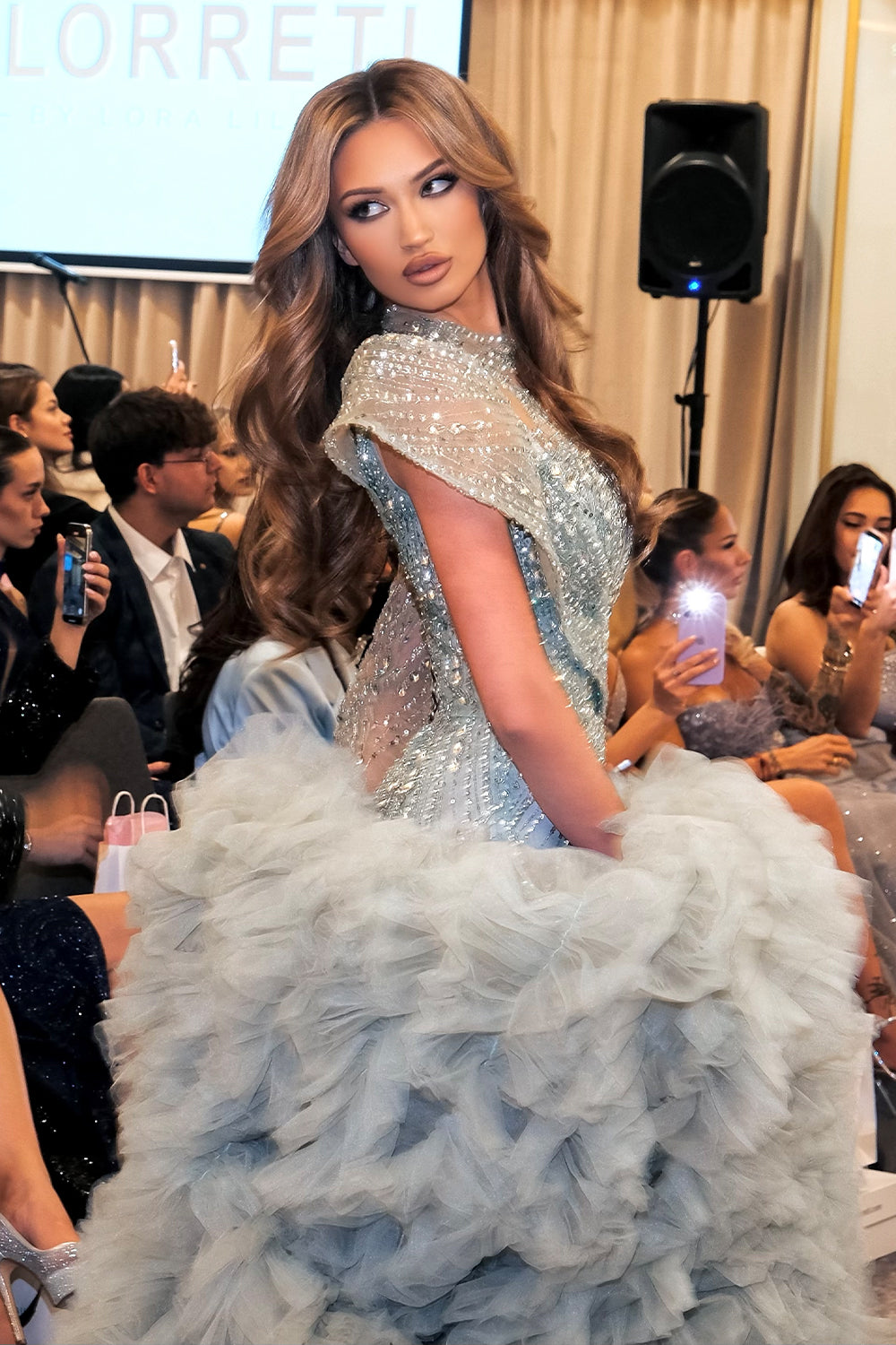 MAXI DRESS AND SCARF ZLATINA RHINESTONE GLITTER TULLE MINT