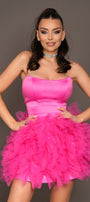 MINI SKIRT AND CROP TOP SET ANASTACIA SATIN TULLE HOT PINK
