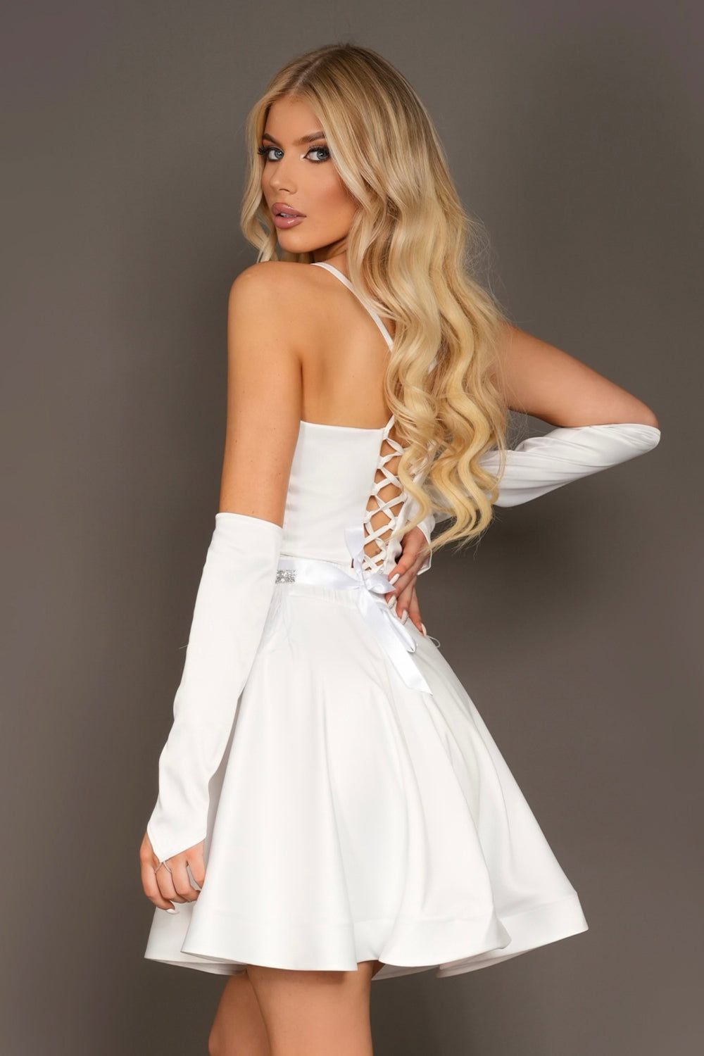 MINI SKIRT AND CROP TOP SET QUINN SATIN WHITE