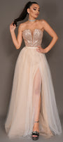 MAXI SKIRT AND CROP TOP SET THEA SEQUIN TULLE WHITE AND NUDE