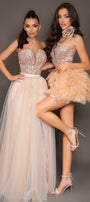 MAXI SKIRT AND CROP TOP SET THEA SEQUIN TULLE WHITE AND NUDE