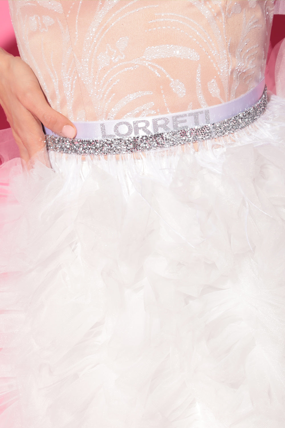 BELT MARABU 1A FEATHERS RHINESTONE WHITE