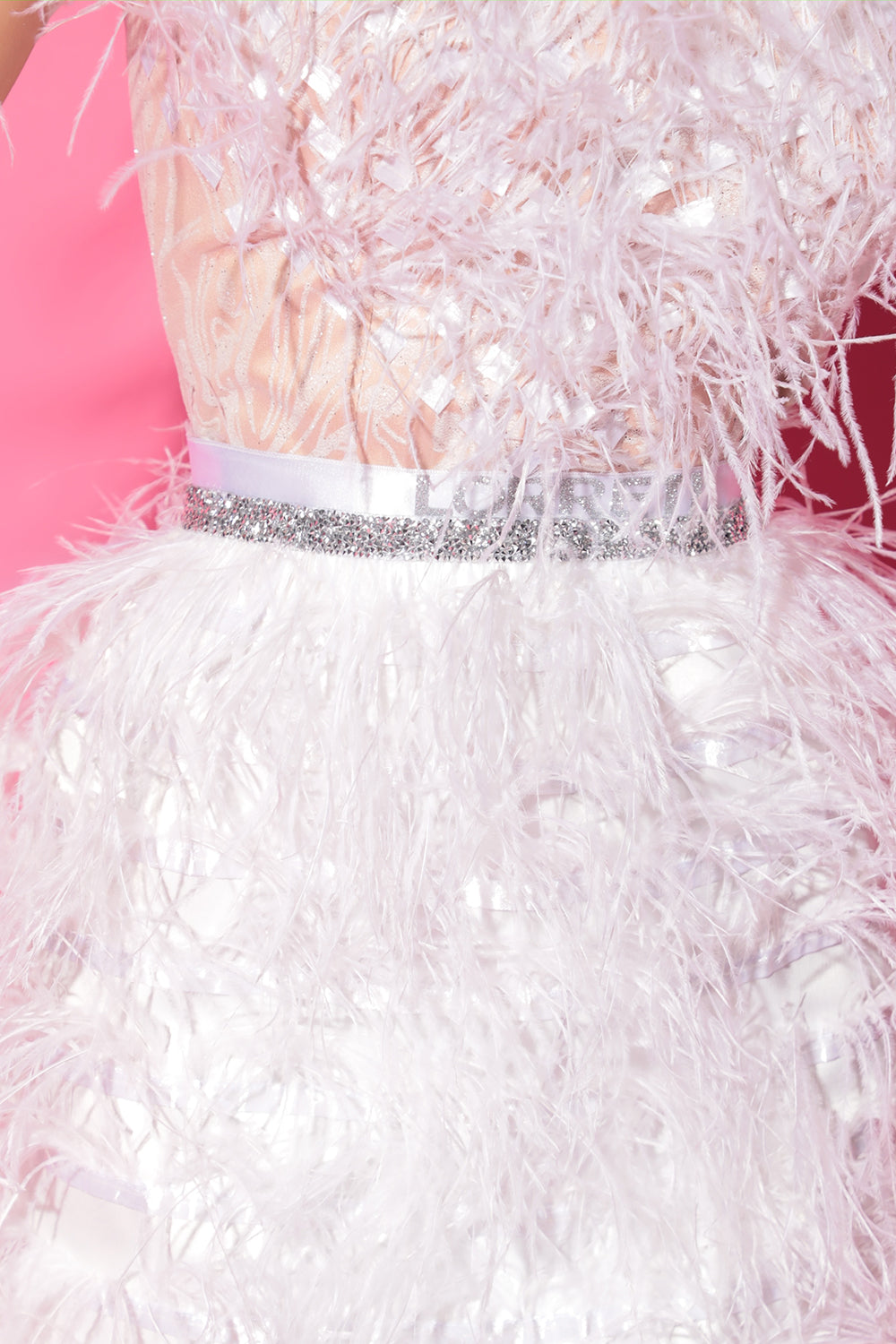 BELT MARABU 1A FEATHERS RHINESTONE WHITE