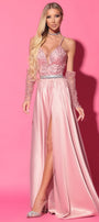 MAXI CONJUNTO TOP CON FALDA LORELAI ЕNCAJE BRILLANTE SATÍN POLVO ROSA