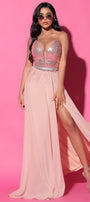 MAXI SKIRT AND CROP TOP SET JOANNA SEQUIN CHIFFON SOFT PEACH