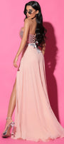 MAXI SKIRT AND CROP TOP SET JOANNA SEQUIN CHIFFON SOFT PEACH