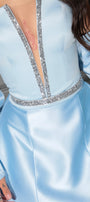 MINI SKIRT AND CROP TOP SET DAYANA SATIN RHINESTONE LIGHT BLUE