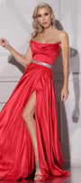 MAXI SKIRT AND CROP TOP SET SAMIRA SATIN RED