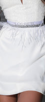 MINI SKIRT AND CROP TOP SET BETHANY SEQUIN SATIN WHITE