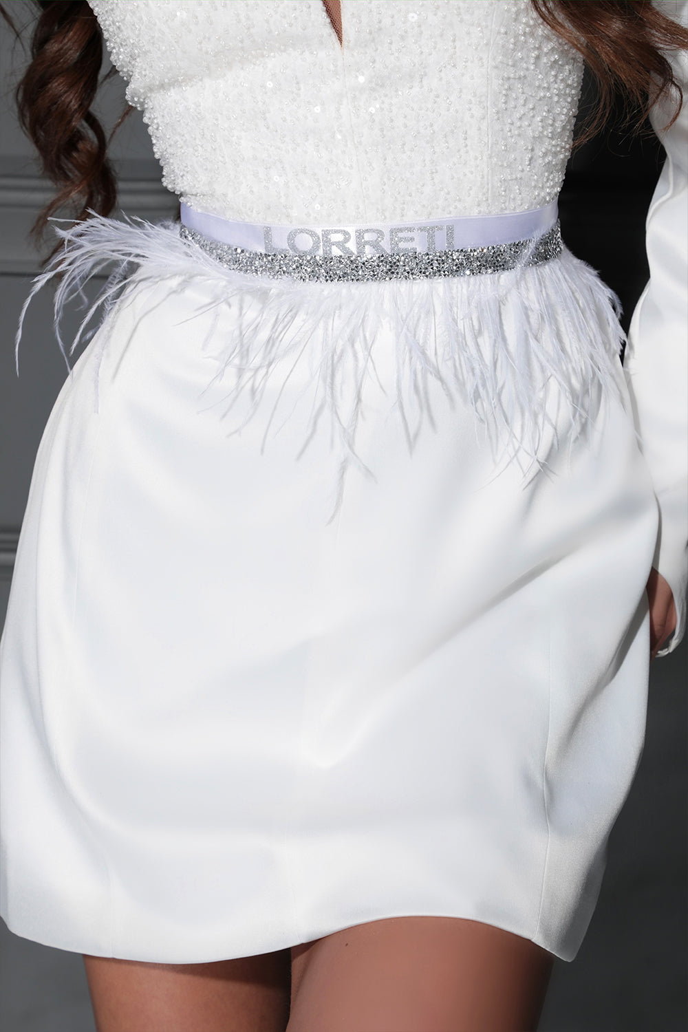 BELT MARABU 1A FEATHERS RHINESTONE WHITE