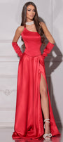 MAXI SKIRT AND CROP TOP SET KORI SATIN RED
