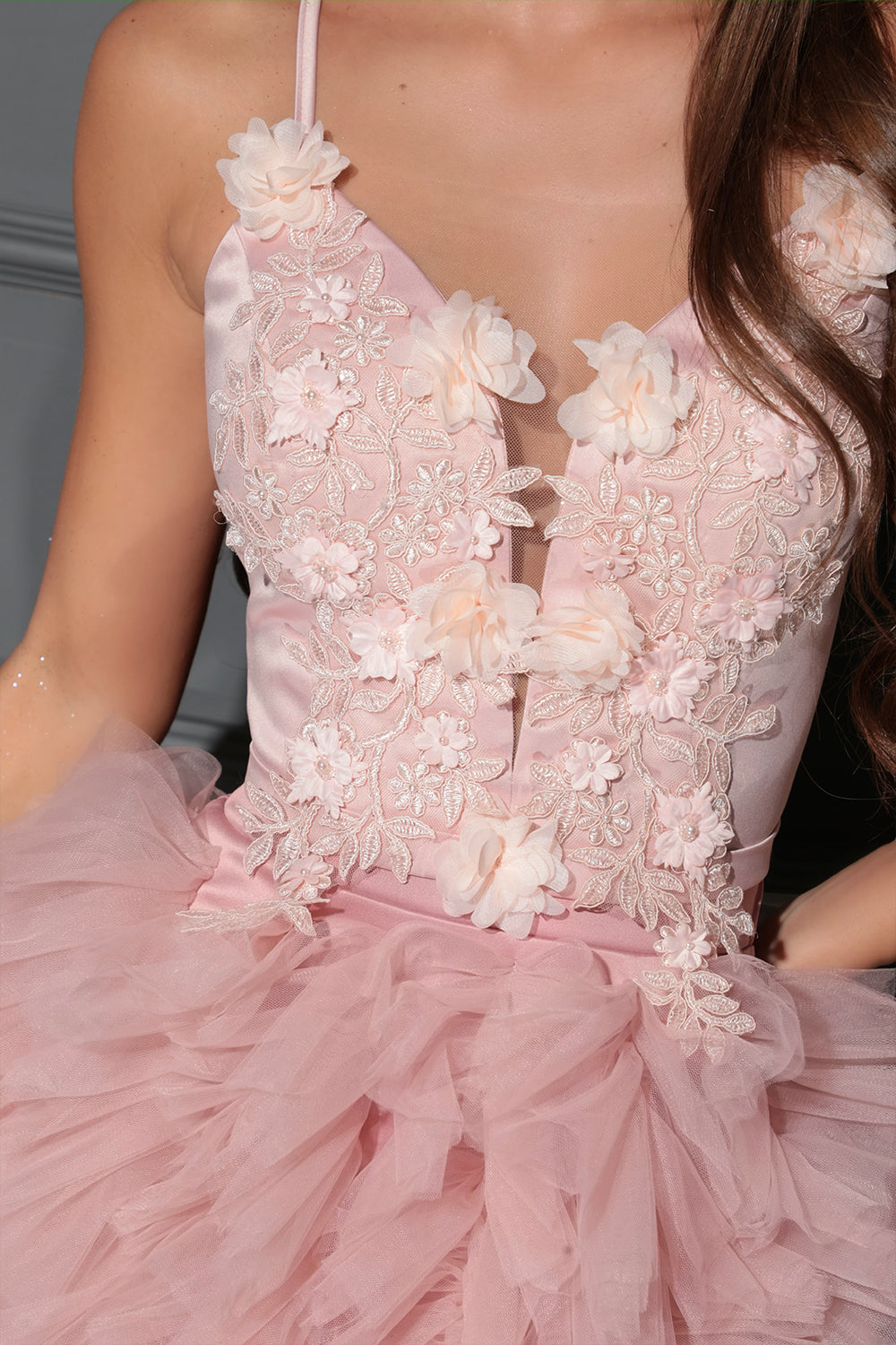 MAXI SKIRT AND CROP TOP SET LUISA LACE TULLE POWDER PINK