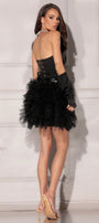 MINI SKIRT AND CROP TOP SET CHELSEA SATIN TULLE BLACK