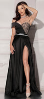 MAXI SKIRT AND CROP TOP SET ANNA SATIN GLITTER LACE BLACK AND NUDE