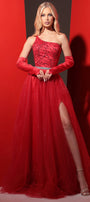 MAXI SKIRT AND CROP TOP SET JAYLEEN GLITTER LACE GLITTER TULLE RED