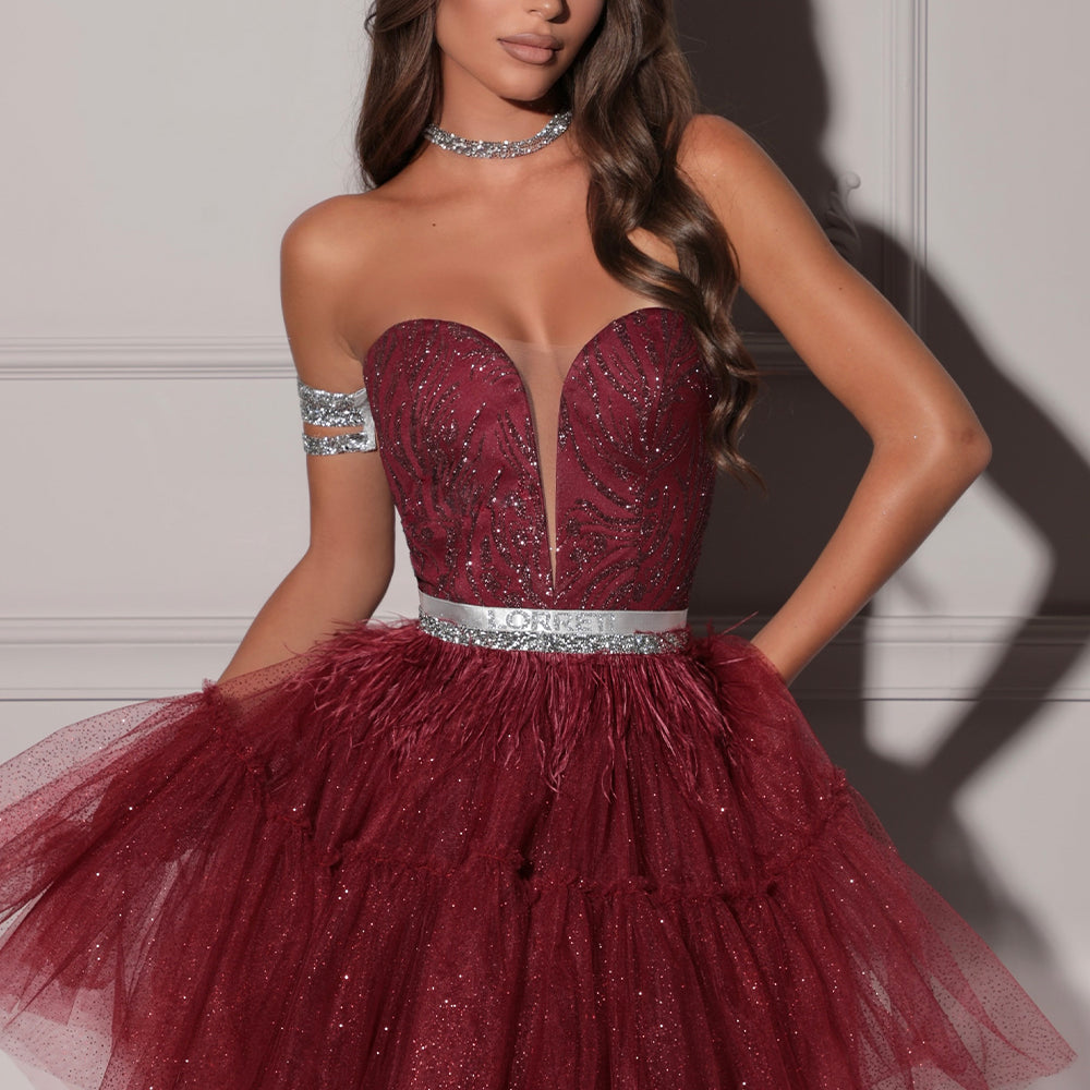 МИНИ СЕТ ТОП С ПОЛА LOUISA ДАНТЕЛА ГЛИТЕР ТЮЛ БРОКАТ БОРДО