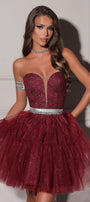 МИНИ СЕТ ТОП С ПОЛА LOUISA ДАНТЕЛА ГЛИТЕР ТЮЛ БРОКАТ БОРДО