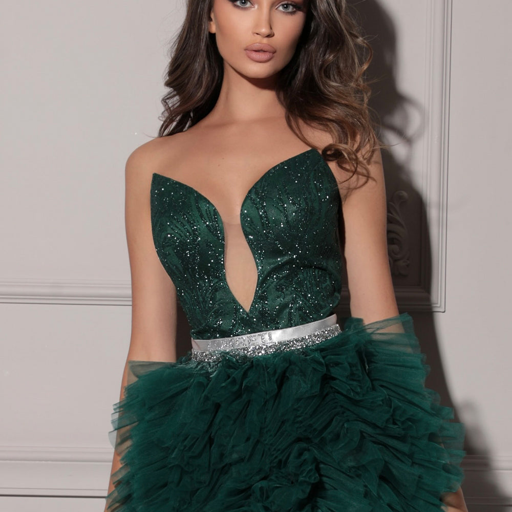 МИНИ СЕТ ТОП С ПОЛА SIMONA ДАНТЕЛА ГЛИТЕР ТЮЛ ТЪМНО ЗЕЛЕН