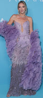 MAXI CONJUNTO TOP CON FALDA Y BUFANDA VIVIA ЕNCAJE PLUMAS BROCADO DE TUL LAVANDA
