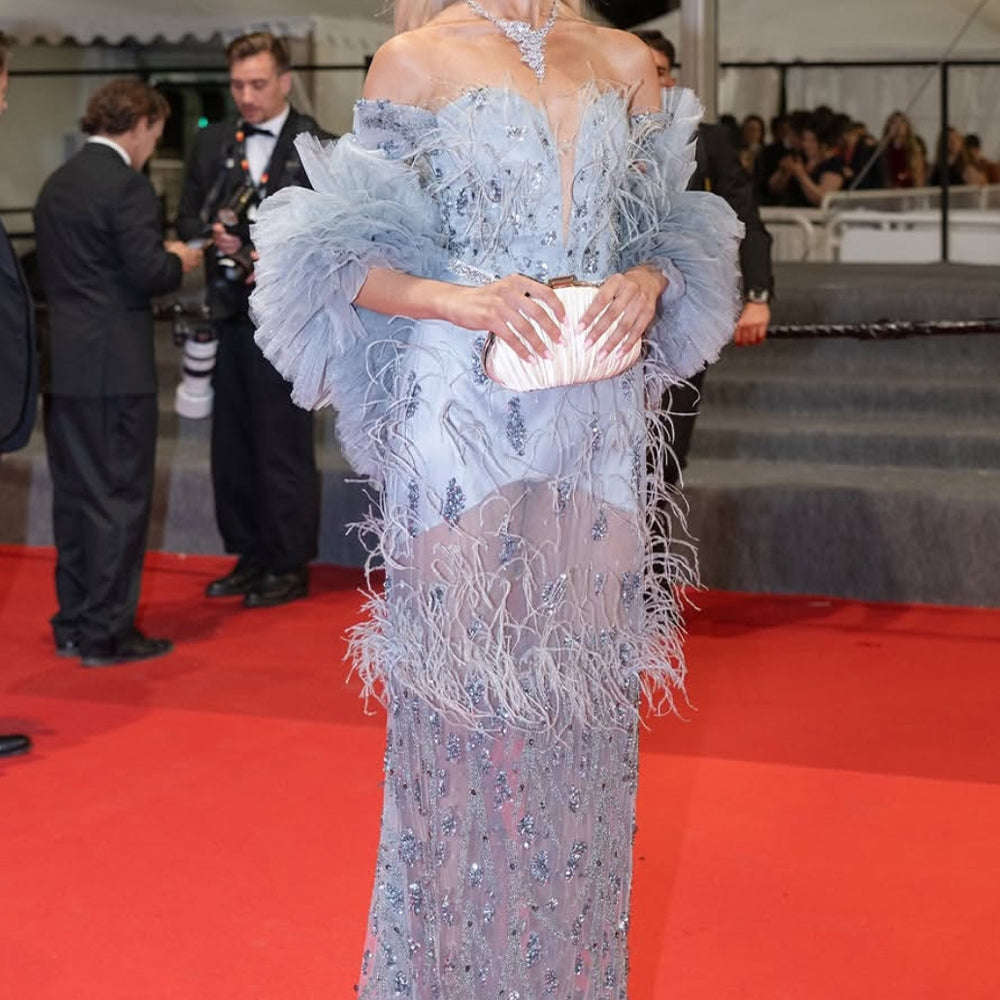 MAXI SKIRT AND CROP TOP AND SKARF SET CROATIA LACE FEATHERS SILVER