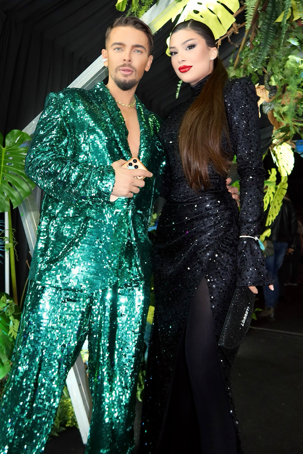 MAXI SKIRT AND CROP TOP SET VIOLA SEQUIN BLACK