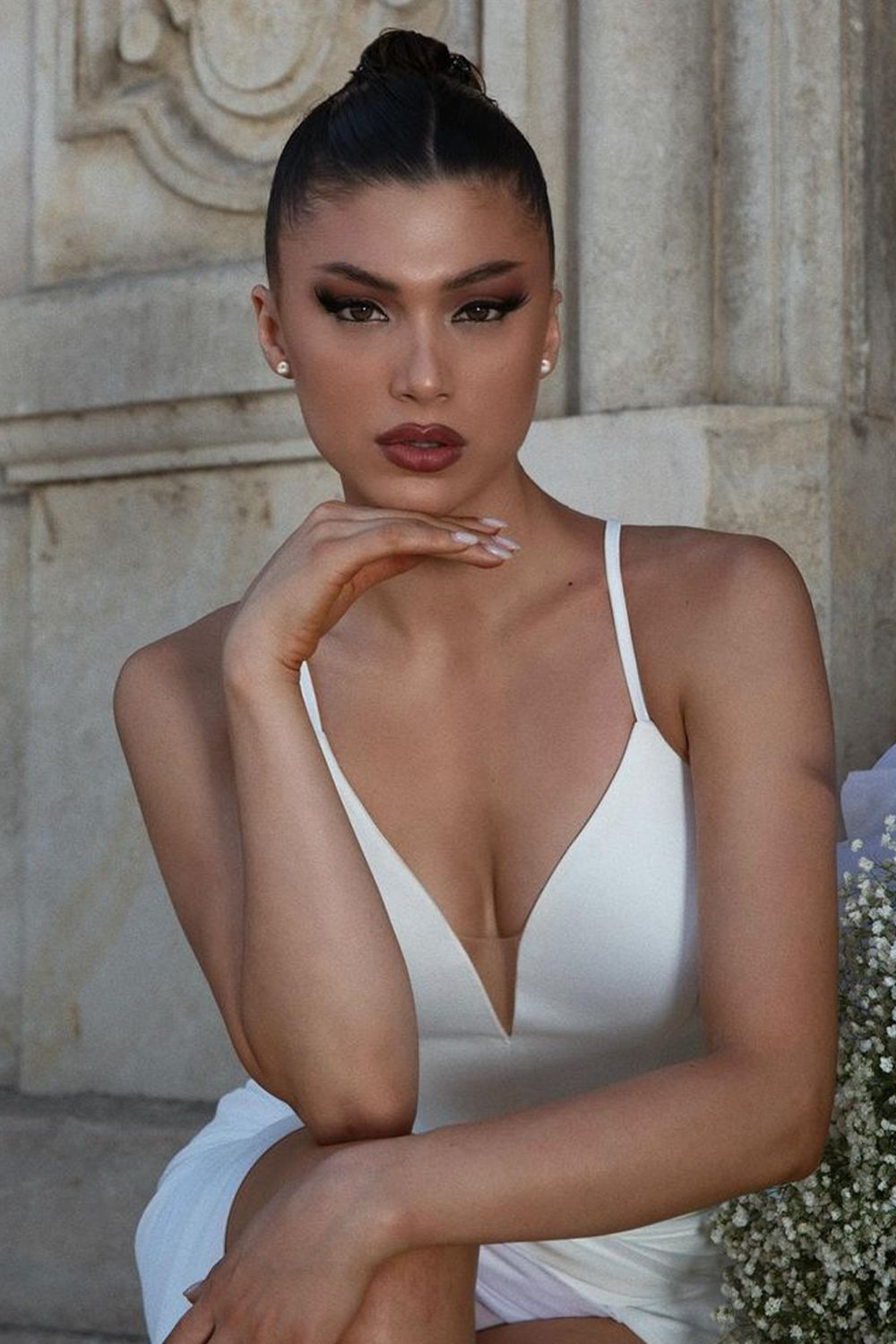 MAXI SKIRT AND CROP TOP SET 2 PARTS DOROTHY SATIN WHITE