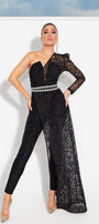 MAXI CROP TOP AND PANTS SET ALLURE 4 PARTS LAME GLITTER LACE BLACK