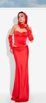 MAXI SKIRT AND CROP TOP SET EZRA SATIN RED