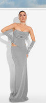 MAXI SKIRT AND CROP TOP SET ROYALTY 3 PARTS LAME SILVER