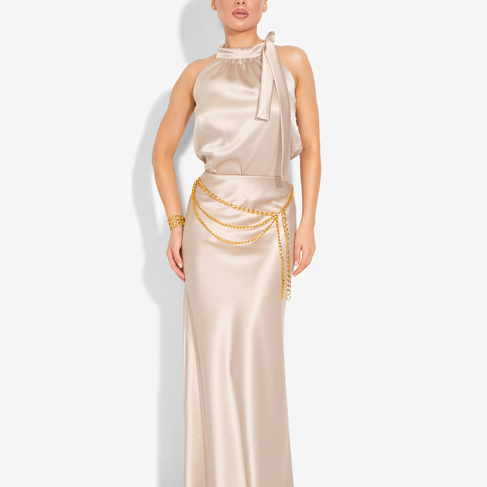 MAXI SKIRT AND CROP TOP SET 2 PARTS FLORENCE SATIN GOLDEN