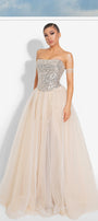 MAXI SKIRT AND CROP TOP SET ADELE 2 PARTS SEQUIN TULLE SILVER AND NUDE