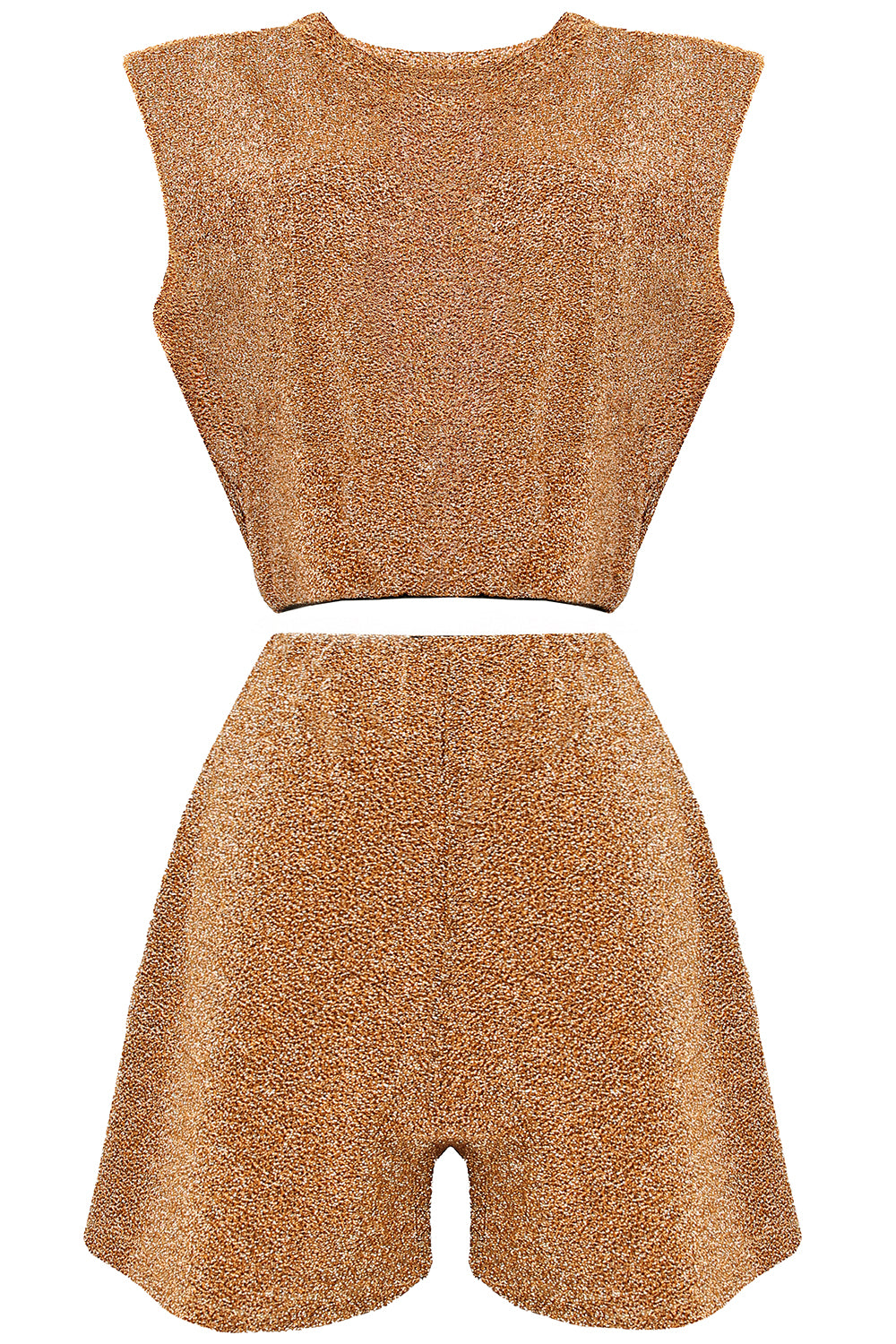 MINI CROP TOP AND PANTS SET CHLOEY TRICOT LAME LIGHT CHOCOLATE