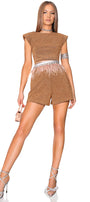 MINI CROP TOP AND PANTS SET CHLOEY TRICOT LAME LIGHT CHOCOLATE