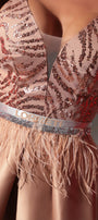 BELT MARABU FEATHERS RHINESTONE CARAMEL