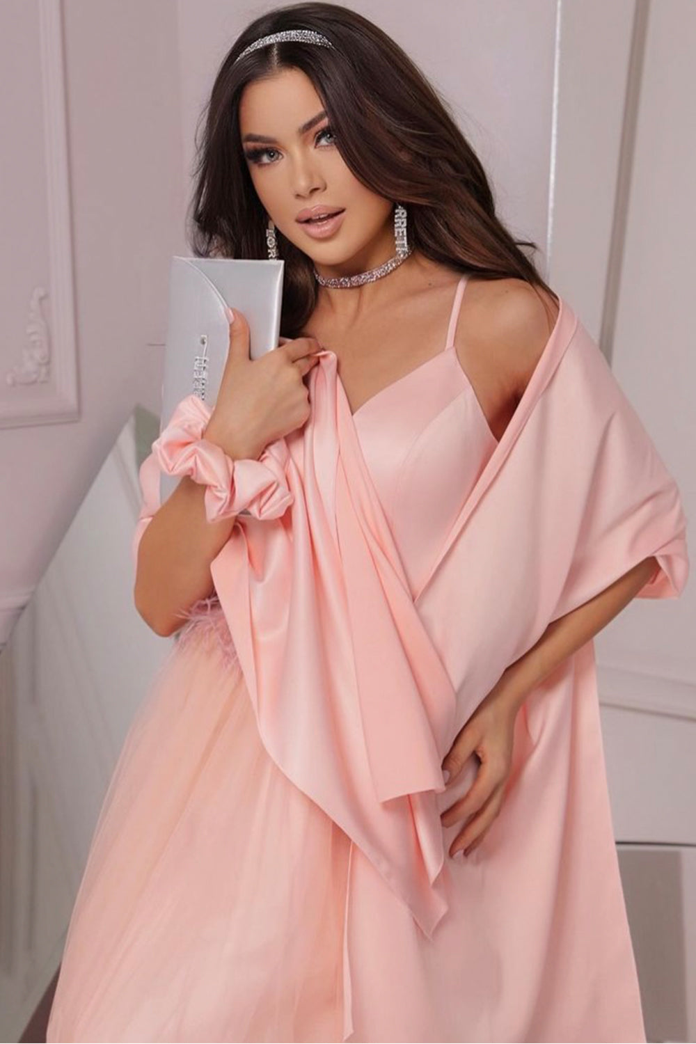 MINI SKIRT AND CROP TOP SET ANNI SATIN TULLE PEACH